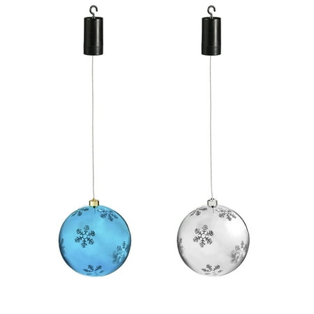 8  Shatterproof Battery Operated Ornament with Snowflakes  2 Asst.  Blue and Silver