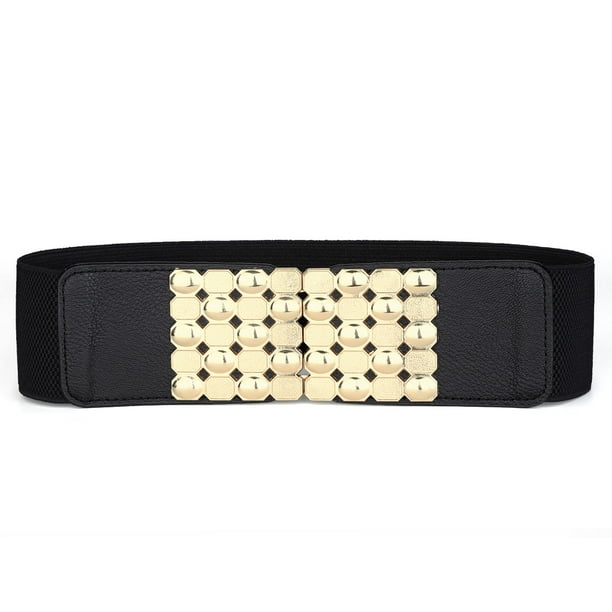 Cinturón de cintura de metal decorativo geométrico con hebilla entrelazada de INSPIRE CHIC para mujer en negro