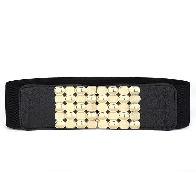 Cinturón de cintura de metal decorativo geométrico con hebilla entrelazada de INSPIRE CHIC para mujer en negro