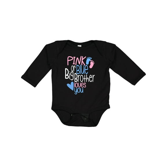 Inktastic Pink or Blue, Big Brother Loves You Footprints and Heart Boys Long Sleeve Baby Bodysuit