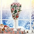 thumbnail image 1 of Christmas Artificial Wreath Flocking Snow Covered Rattan Upside Down Tree Red Bowknot Ribbon Scene Layout Shiny Balls Xmas Door, 1 of 8