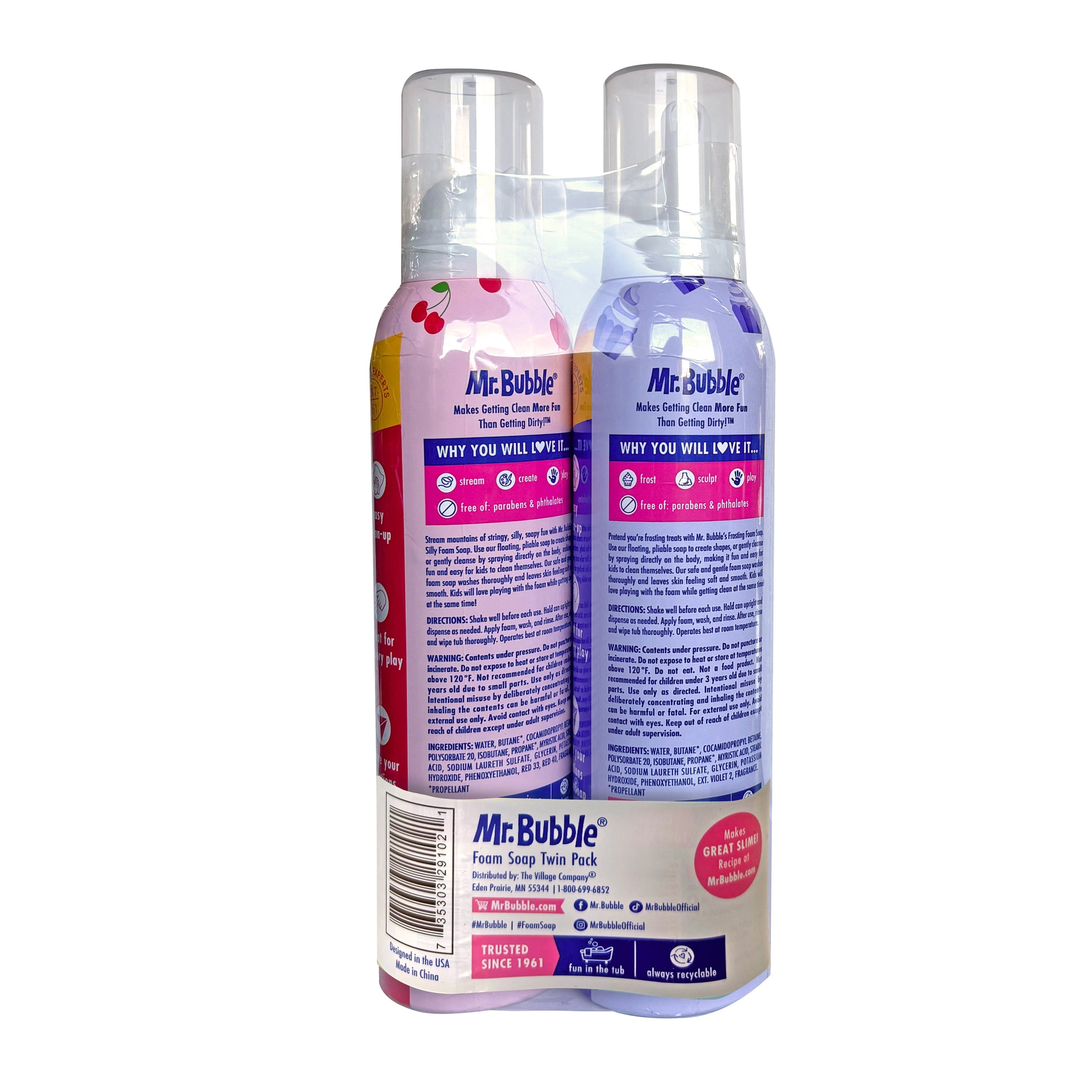 Mr. Bubble Foam Soap Twin Pack with Frosting & Nozzles, Rotating Sensory Colors & Scents, 16 oz