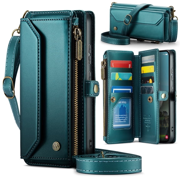 Crossbody for Samsung Galaxy S26 Ultra Case Wallet【RFID Blocking】with 10-Card Holder Zipper Bills Slot, Soft PU Leather Magnetic Shoulder Wrist Strap for Galaxy S26 Ultra Wallet Case Women, Green