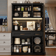 thumbnail image 6 of Hiphuta 71" Kitchen Pantry Cabinet with Charging Station & Light, Tall Pantry Large Storage Space Cabinet with Microwave Stand, Modern Freestanding Hutch with Countertop for Dining Room, Black, 6 of 7
