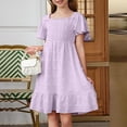 thumbnail image 4 of EnJoCho Girls' Square Neck Dress With Embroidery & Short Flare Sleeve A Line Dress For Toddler & Kids Little Girls’ Linen Sundress, 4 of 7