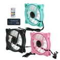 thumbnail image 3 of Ventiladores de refrigeración con controlador ARGB, 3 unidades, 11 aspas, silencioso, 1200 rpm, 12 V, verde, negro y rosa, 3 of 14