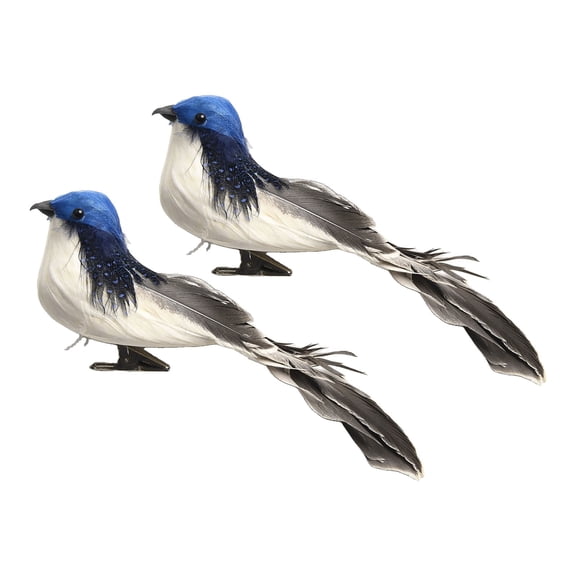 2Pcs Artificial Simulation Foam Bird Clip Feathered Sparrow Bird Wedding Decora Blue