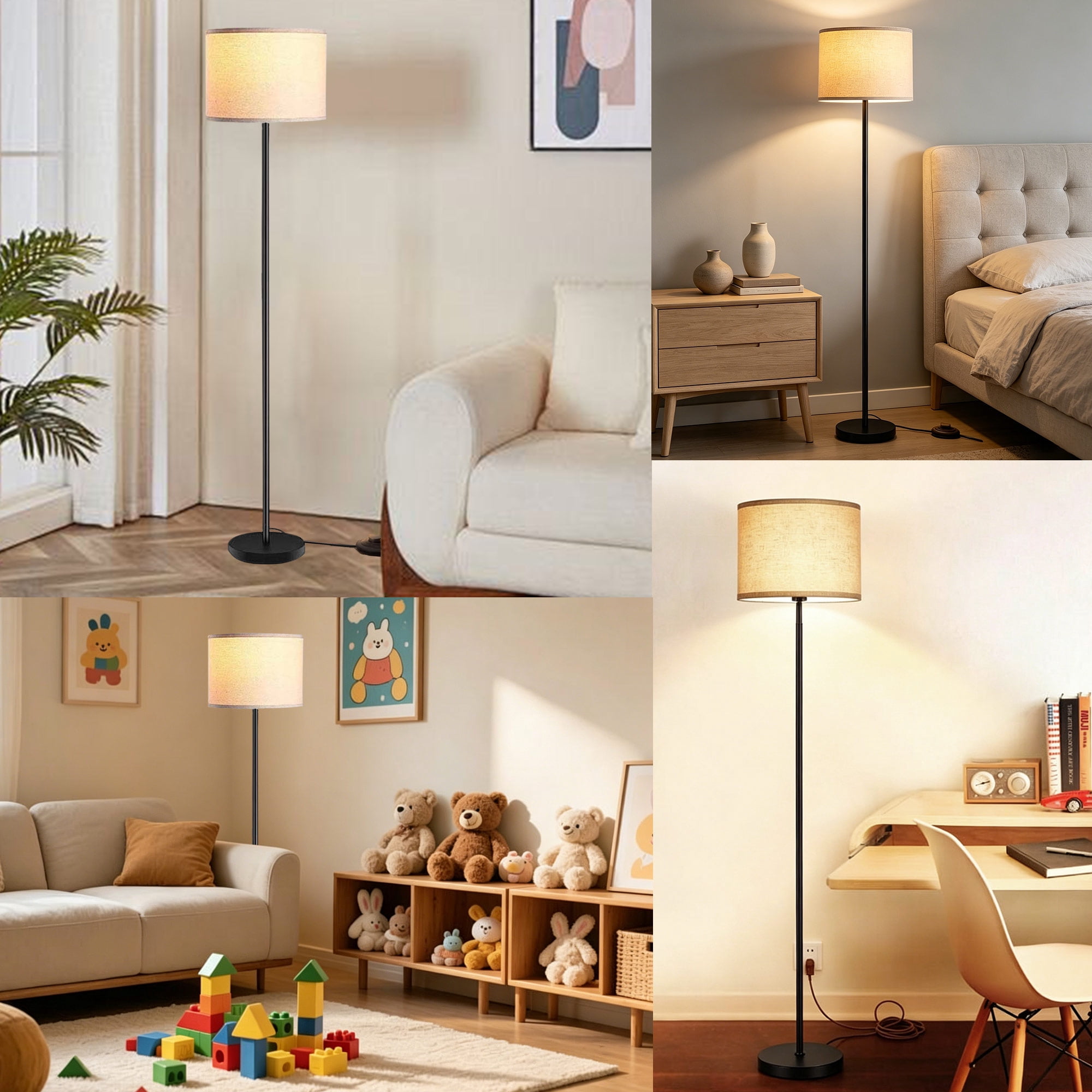 Floor Lamp for Living Room, Tall Standing Lamp with 3 Color Temperatures, Foot Switch, Modern Metal Pole with Line Shade for Bedroom, Office