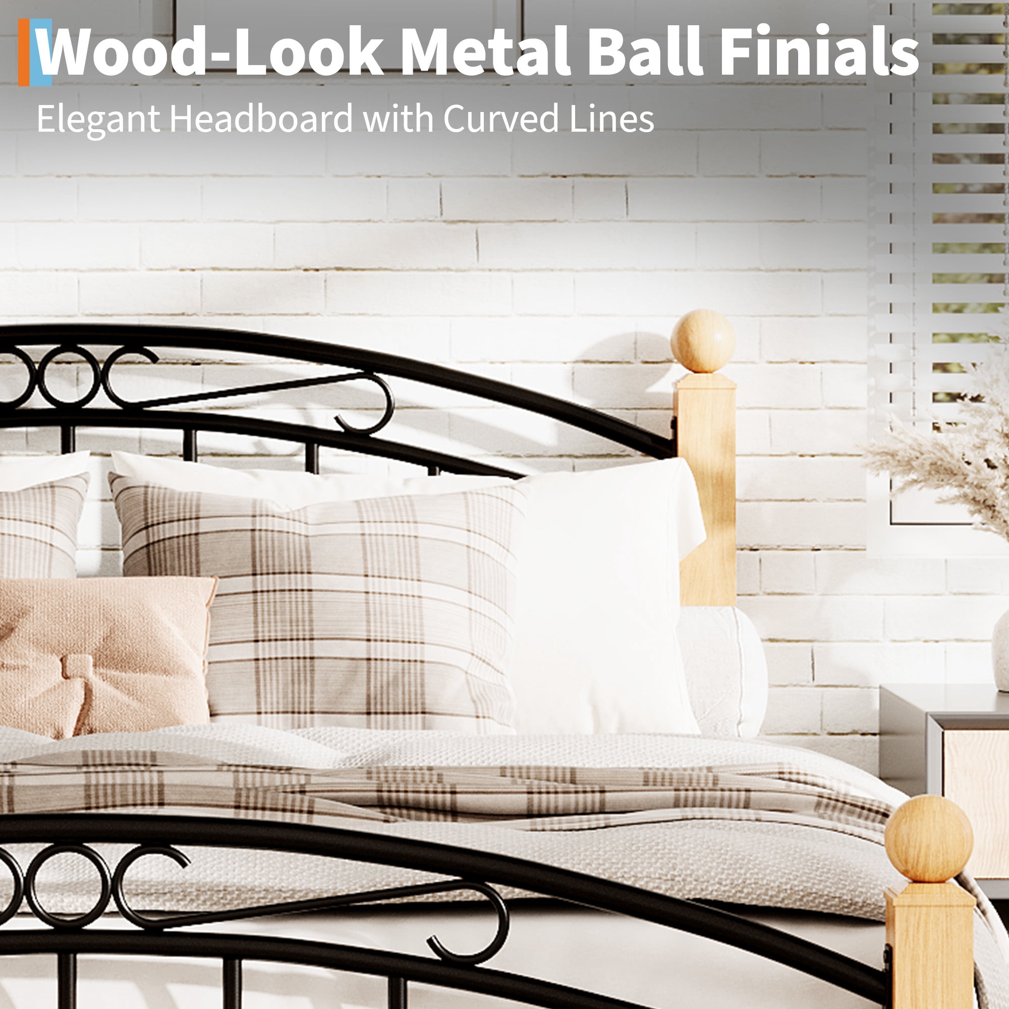 Industrial Twin/Full/Queen/King Size Metal Platform Bed Frame, Mattress Foundation with Victorian Style, Iron-Art Headboard/Footboard/Under Bed Storage/No Box Spring Needed