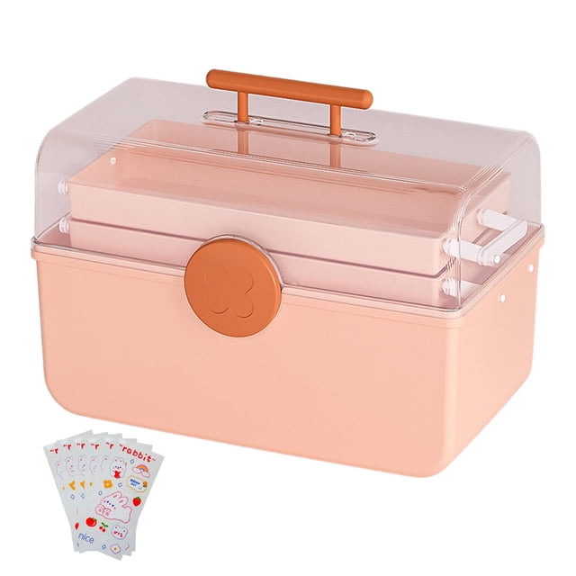 Bunblic Family First Aid Box, Storage Case with Stickers, with Handle Emergency Kits Container Multipurpose for Dorm Hiking Household pink