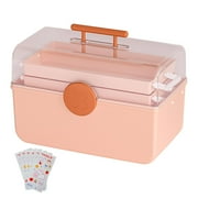 Bunblic Family First Aid Box, Storage Case with Stickers, with Handle Emergency Kits Container Multipurpose for Dorm Hiking Household pink