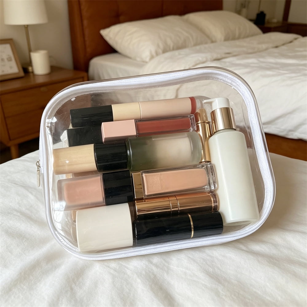 3PCS Clear Zipper Pouches,Hard Zipper Case,Plastic Toiletries Bag,Portable Item Storage Box for Travelling and Holiday