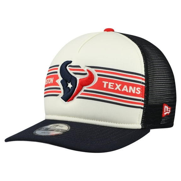 Youth New Era Cream/Navy Houston Texans Banner 9FIFTY A-Frame Adjustable Trucker Hat