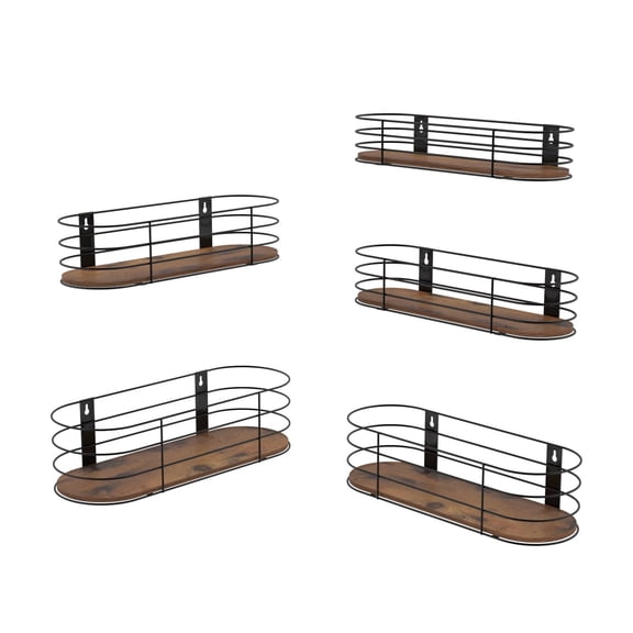 5-Pack Rustic Wood & Wire Oval Floating Wall Shelves