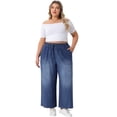 thumbnail image 3 of DARING DIVA Women's Plus Chambray Baggy Fit Jeans Denim Pants with Pockets 2X Black Blue, 3 of 5