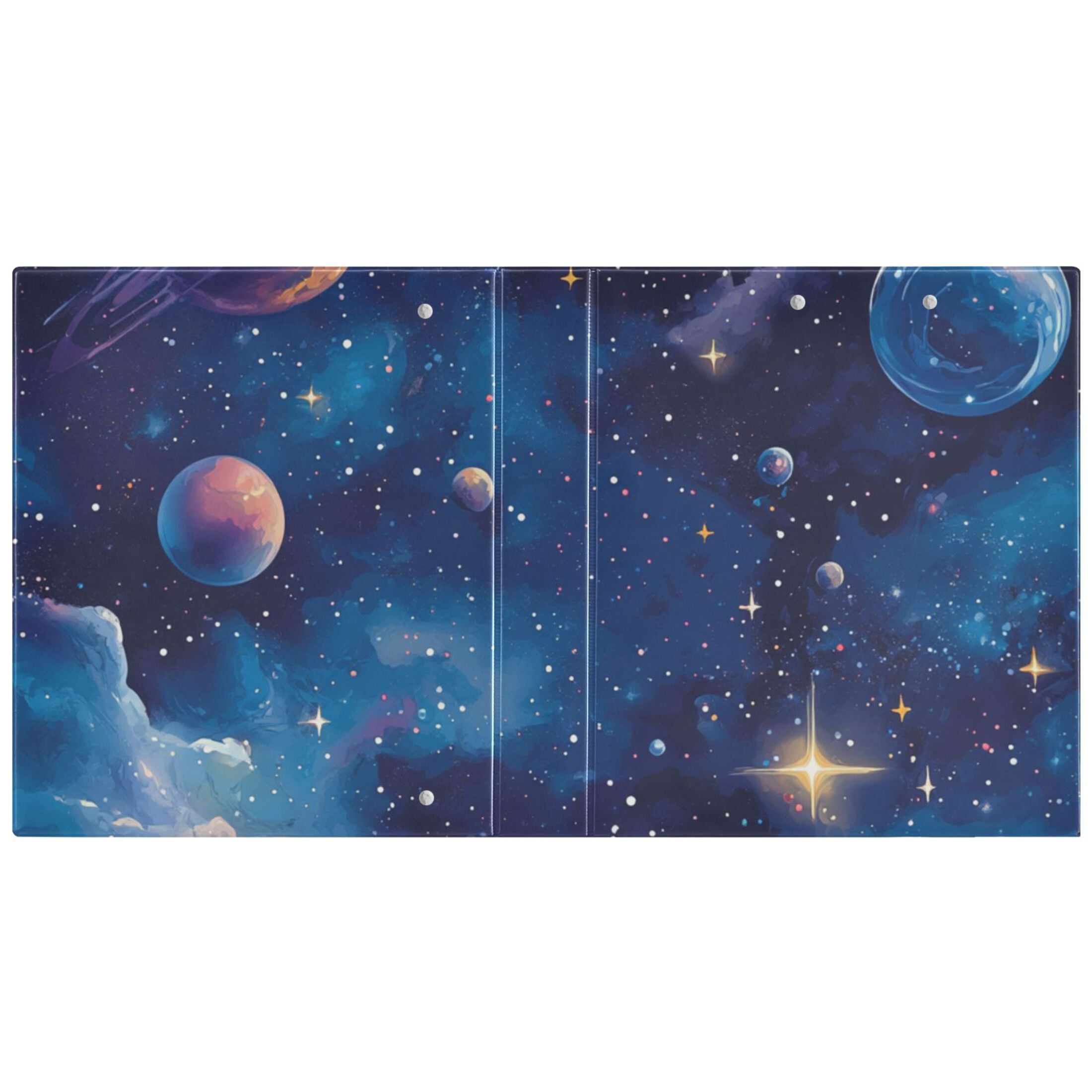 Space Planet 3 Ring Binders 1.5 inch Hardcover File Folders with Interior Pockets A4 Size Organizer for School Office Hospital