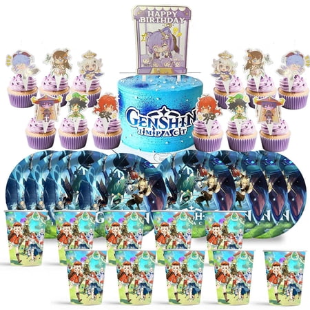 Genshin Impact Birthday Cups Party Supplies Plates Decorations Cake Topper Decor
