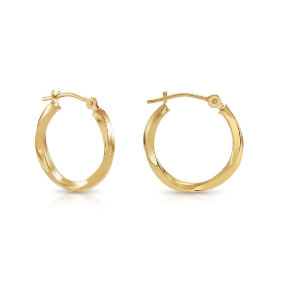 Tilo Jewelry 10K Yellow Gold Twisted Round Creole Hoop Earrings | 16mm | Everyday Earrings for Women & Unisex
