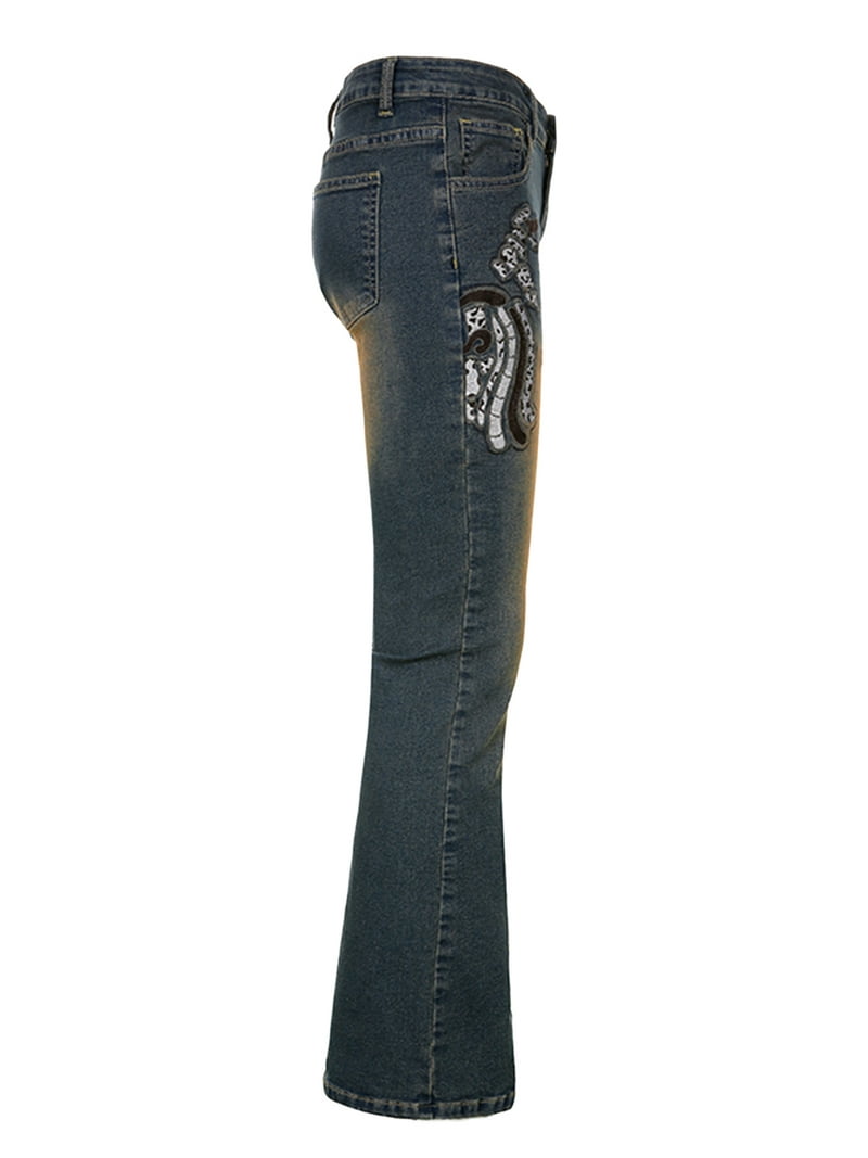 パンツ grunge evisu donna flare denim pants y2k Our Grunge Punk Y2K Vintage Flare Jeans For Women, Pocket