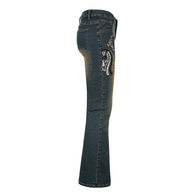 Sunisery Women Goth Low Waist Trousers Baggy Wide Leg Denim Sunisery Women Goth Low Waist Trousers Baggy Wide Leg Denim
