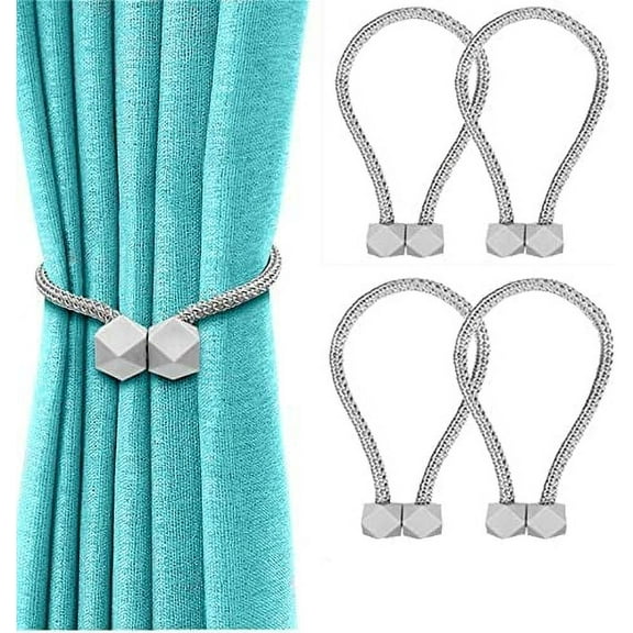 4 PCS Magnetic Curtain Tiebacks, European Style Window Holdbacks Tie Backs, Decorative Holders Ropes Curtain Buckle for Window Draperies (Grey) 001