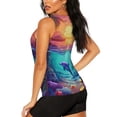 thumbnail image 3 of Fuzoiu Hawaiian Island Dolphin Print Women's Workout Tank Top,Athletic Racerback Sports Tank,Tops Sleeveless Running Loose Fit Yoga Tops,Active Shirts for Yoga, Running, and Gym-Large, 3 of 7