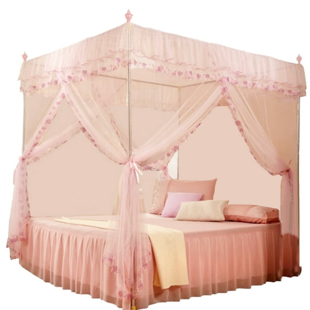 Goick Princesse de Luxe Polyester 3 Ouvertures latérales Rideau de lit à baldaquin Filet à baldaquin Literie moustiquaire (120 * 200 * 200 - Rose)