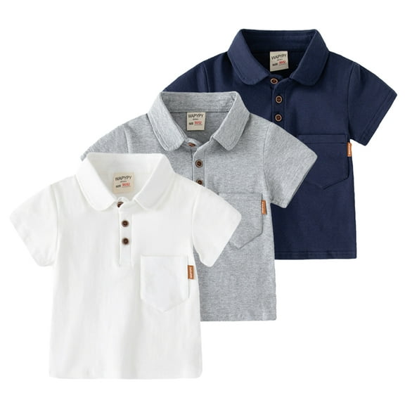 Esaierr 1-7T Boys Summer Solid Colours T-Shirt Tops Cotton Short Sleeve Tees Shirts Boys Fashion Lapel Tees with Pockets for Toddler Baby Kids