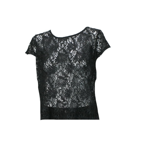 Inc International Concepts  Black Cap-Sleeve Zip-Back Lace Top 10