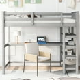 thumbnail image 2 of Twin Size Loft Bed In Gray With Desk And Storage - Construction Of Solid Wood For Comfortable Sleep Shelf Workstation Efficient Bedroom Use, 2 of 6
