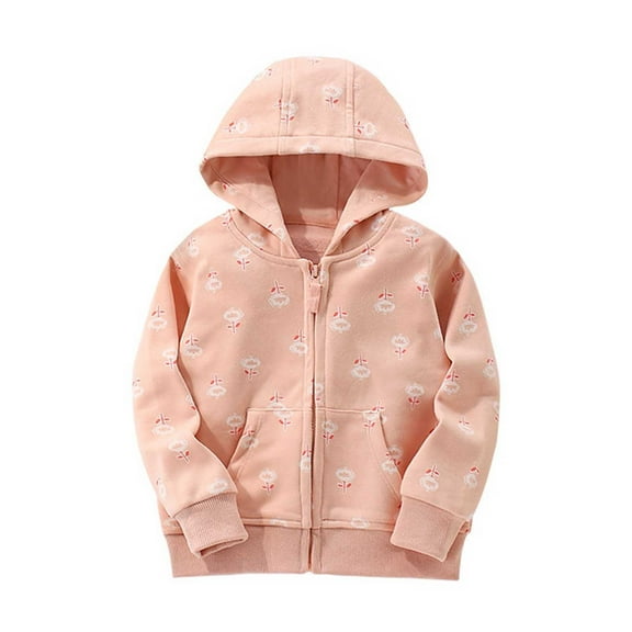 Kiijoy Toddler Girls Cotton Floral Hoodie Soft Casual Hooded Zip Up Jacket Outerwear Coat