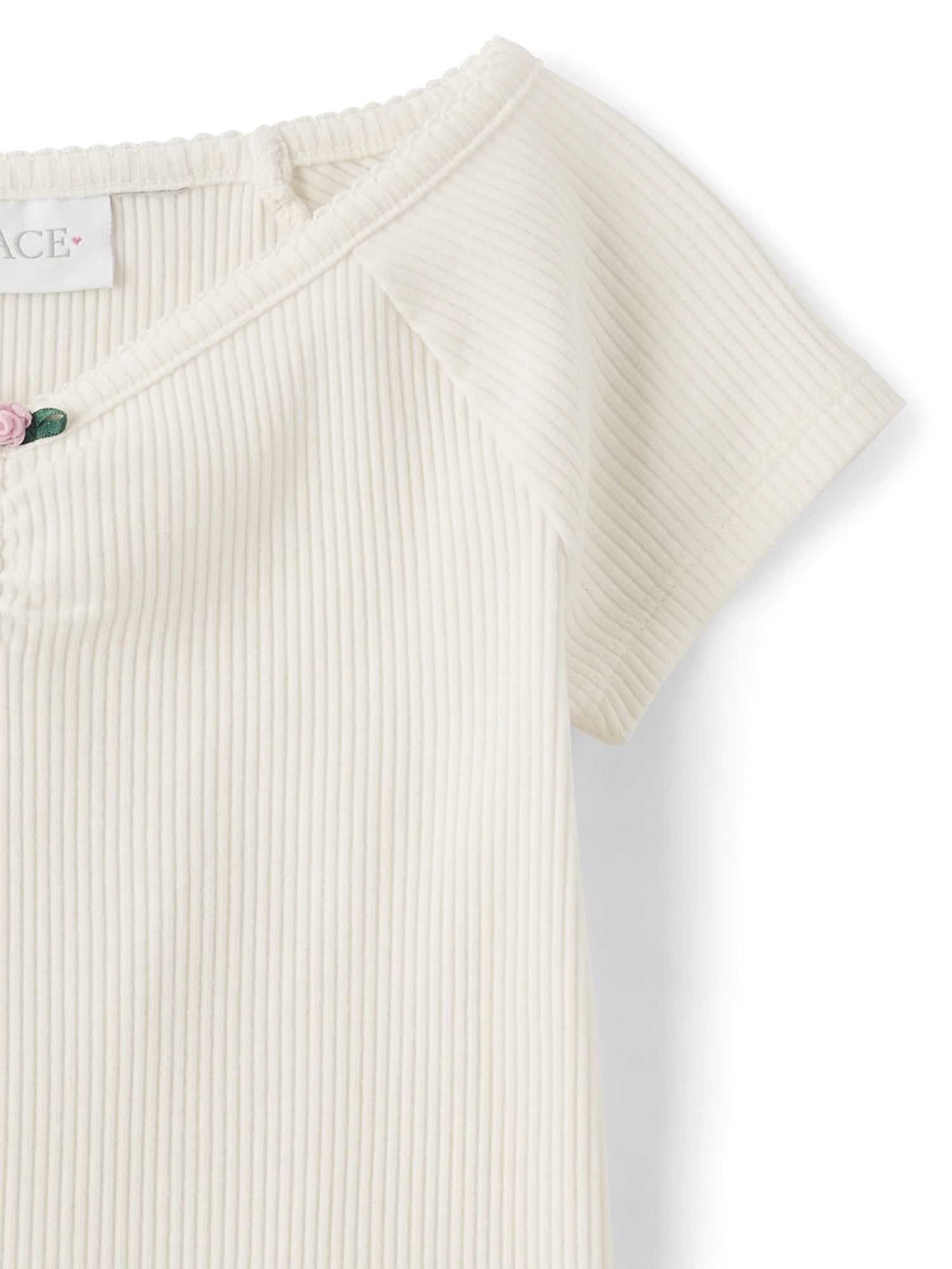 The Children's Place Girls Short Raglan Sleeve V-Neck Ribbed Cinched Top, Sizes XS-XXL