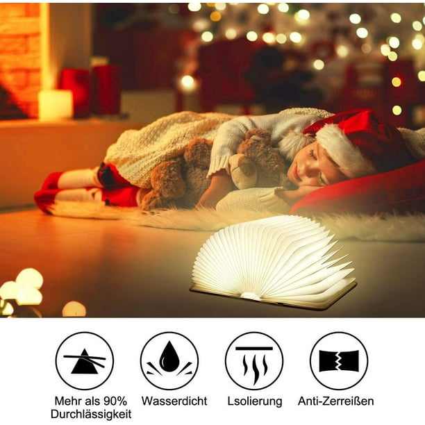 Lámpara de libro LED, Lámpara de libro con 8 modos de color, Lámpara de libro plegable de madera, Lámpara de mesa recargable por USB, Lámpara de noche, Lámparas decorativas, Plegable en 360° Xemadio LL-1903