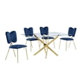 thumbnail image 1 of Rectangle 60 "x 38" 5pc Verre Clair Salle à Manger Ensemble avec des Chaises Bleu Marine, 1 of 5