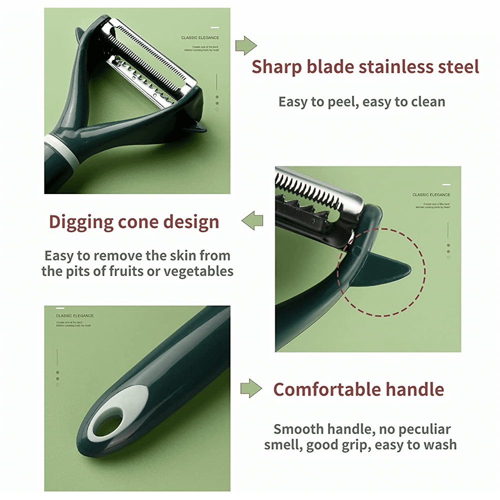 Storage Skin Peeler Green Stainless 2 Way Blade Non Slip Handle  Multifunction