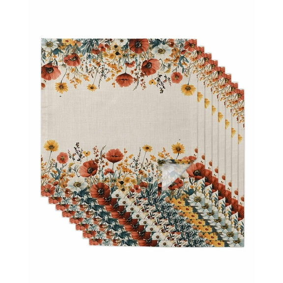 nqOlkjepod Red Poppy Sunflowers Cloth Napkins Set of 8 Reusable Dinner Napkins, Spring Floral Farmhouse Cocktail Napkin Washable Table Napkins for Wedding/Holiday Party/Baby Shower 20"x20"