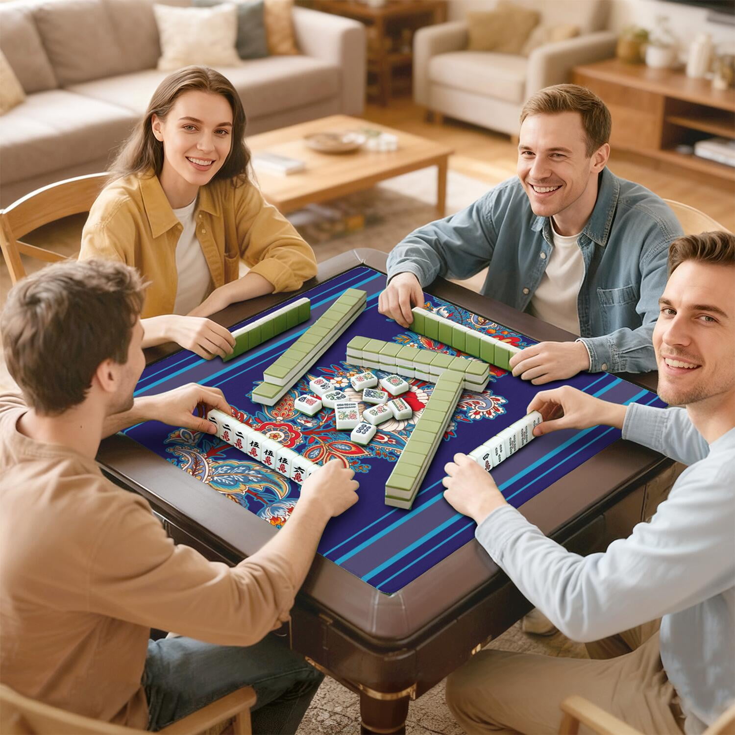 Paisley Mahjong Mat for Table, 31.5*31.5in Anti Slip American Mahjong Table Cloth, Noise Reduction, Neoprene Mah jongg Mat with Carrying Bag & 3 Dices, Mahjong Accessories Gift, Board Tile Games Mats
