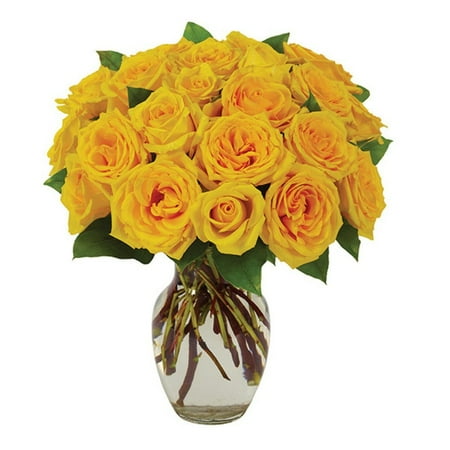 Flower Country - Rose Bouquet: 24 Yellow Roses with Vase, Decorative