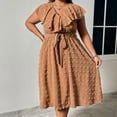 thumbnail image 5 of SMihono Plus Size Women V Neck Belted Summer Dress 2025 Cap Sleeve&nbsp;Raised Dot Boho Flowy Ruffle Slit Beach Party Midi Cocktail Dresses Khaki XXXXL, 5 of 7