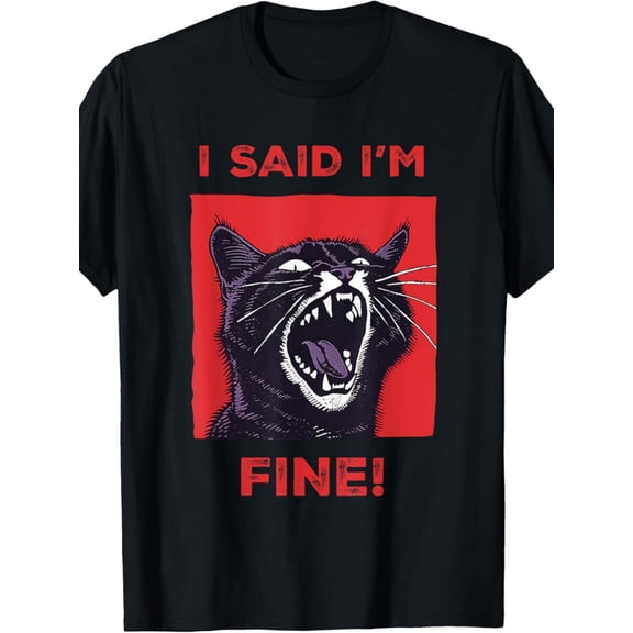 I Said I'm Fine Angry Black Cat Funny Graphic Tee Retro Cartoon Casual Short Sleeve Unisex Streetwear T-Shirt