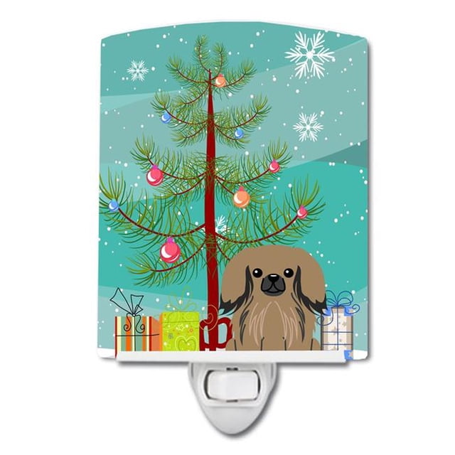 Carolines Treasures BB4227CNL Merry Christmas Tree Pekingnese Tan Ceramic Night Light