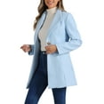 thumbnail image 4 of Abrigo elegante de trabajo con cuello de solapa y botones para mujer, abrigo de trinchera de invierno, talla M, azul claro, 4 of 6