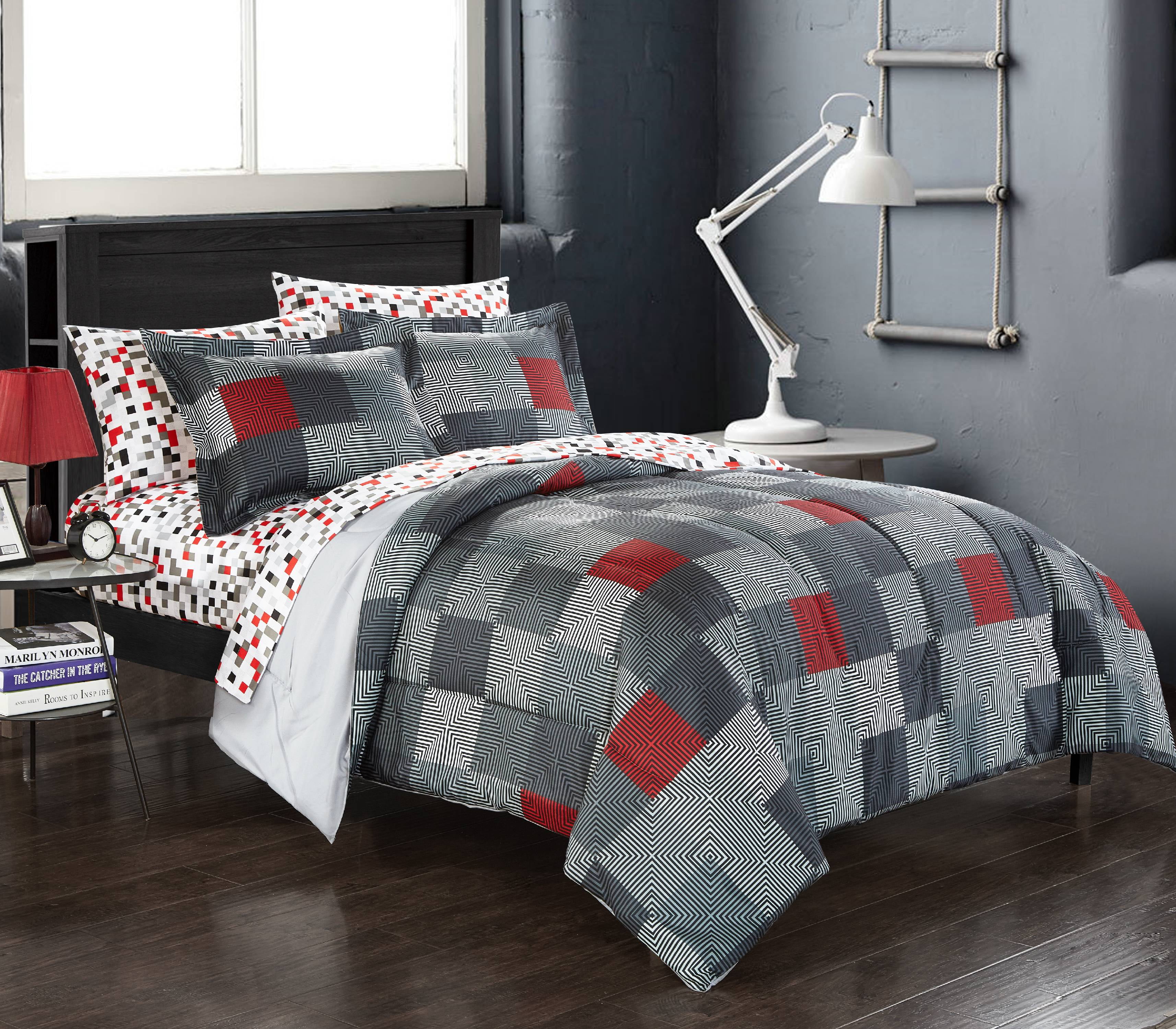 Minecraft Bedding Comforter Set Bed in a Bag Geo Reversible Gray Red Twin SIze 