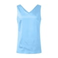 thumbnail image 6 of Womens Silk Satin Tank Tops V Neck Casual Solid Color Cami Sleeveless Camisole Blouses Summer Basic Work Tank Shirt Sky Blue M, 6 of 7