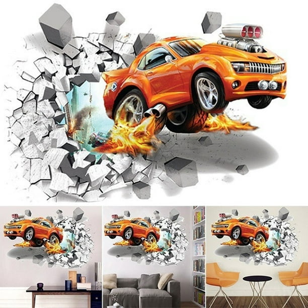 Aofa 3D Cartoon Cars Accident Pattern Wall Stickers Kids Room Decals Window  Decor 