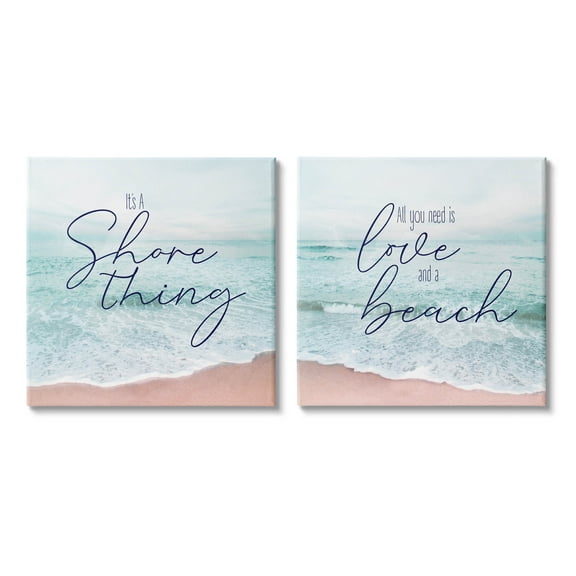 Soothing Beach Lover Phrases Coastal Graphic Art Gallery Wrapped Canvas Print Wall Art, Set of 2