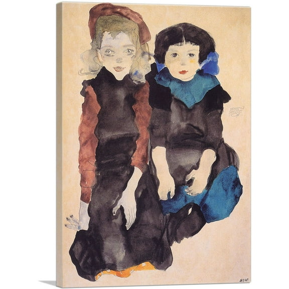 ARTCANVAS Two Little Girls 1911 Canvas Art Print by Egon Schiele - Size: 26" x 18" (0.75" Deep)