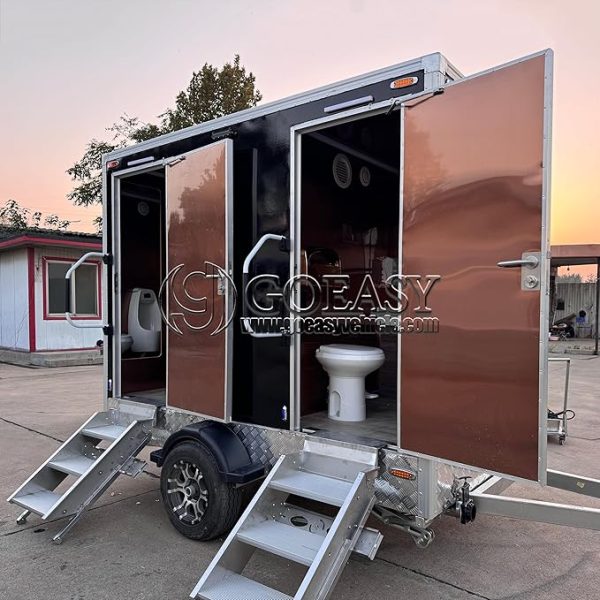 Goeasy Vehicle Black Luxury Portable Restroom Trailer | Premium 2 Station Portable Toilet Trailer