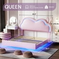 thumbnail image 2 of Merluxy Floating Queen Bed Frame with Adjustable LED Headboard, Leather Upholstered Platform Bed Frame with Wood Slats Support, Easy Assembly, Pink, 2 of 8