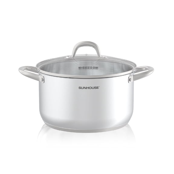 Sunhouse 8 Quart Stainless Steel Stockpot with Glass Lid, Induction Compatible